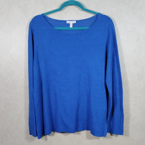 04529 Eileen Fisher royal blue organic linen long sleeve sweater L - Picture 1 of 10